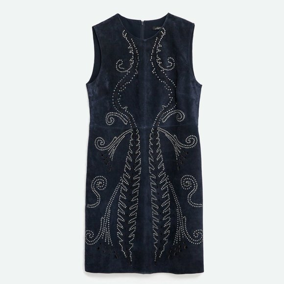 ZARA Suede Mini Dress Studs Navy - Picture 1 of 5